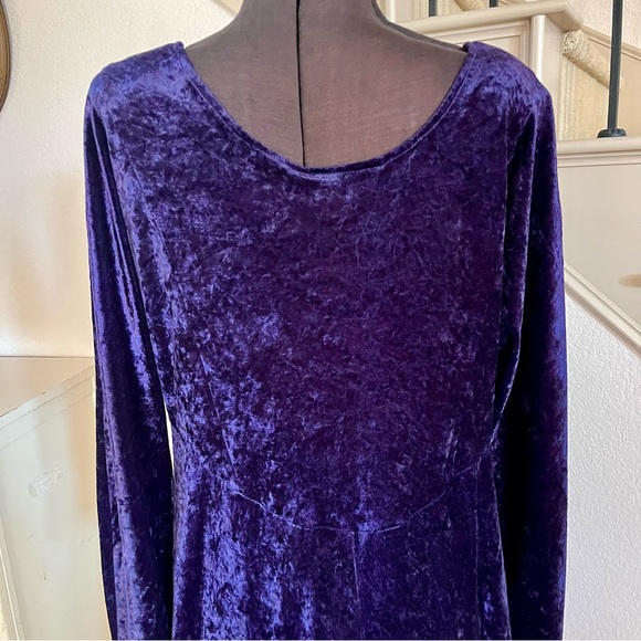 Vtg 90s All That Jazz Sz L Crushed Velvet Maxi Dress Witchy Grunge Purple Gothic - Picture 8 of 9